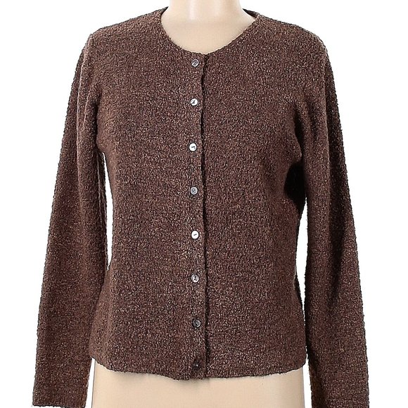 🍂🤎🍂 Sophisticated Mocha Brown Boucle Cardigan Sweater - M - Picture 1 of 16
